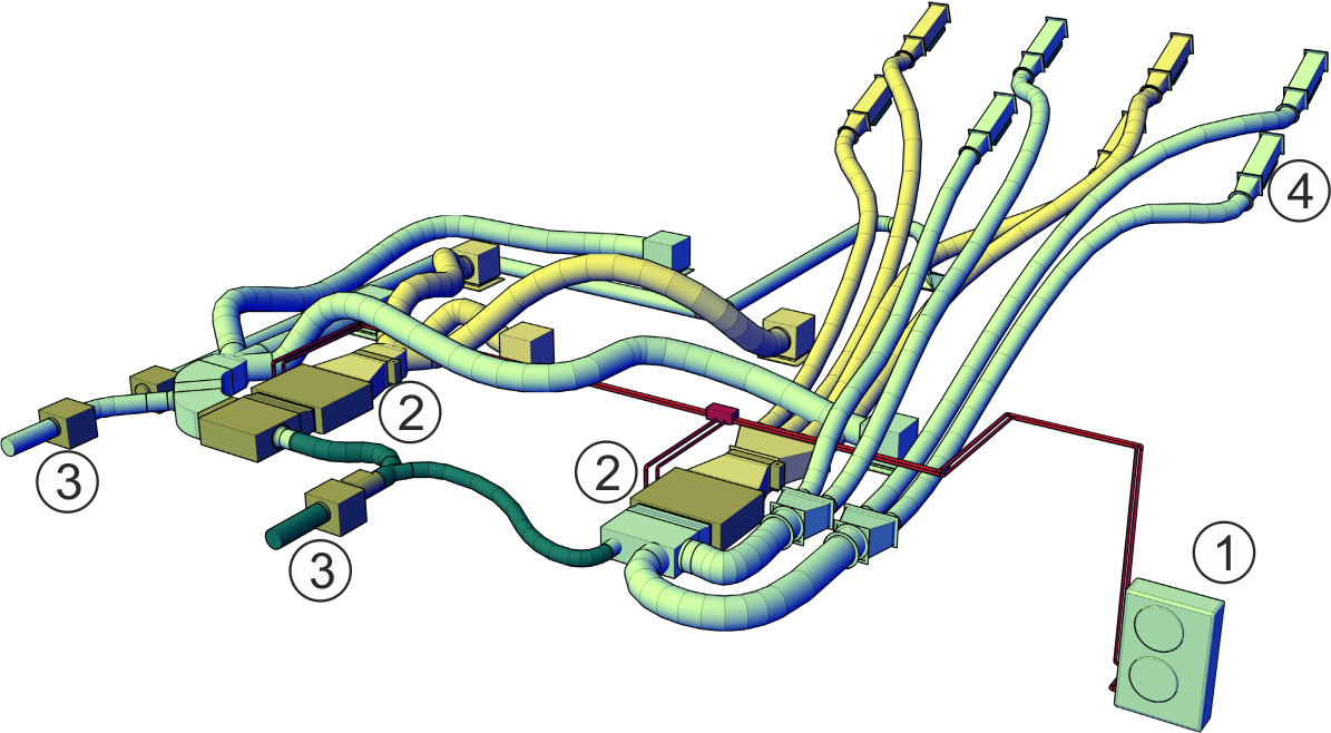 3D схема системи вентиляції та кондиціювання будинку